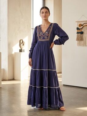 EX VOTO Bohemian Embroidered and embellished Long Sleeve Dress